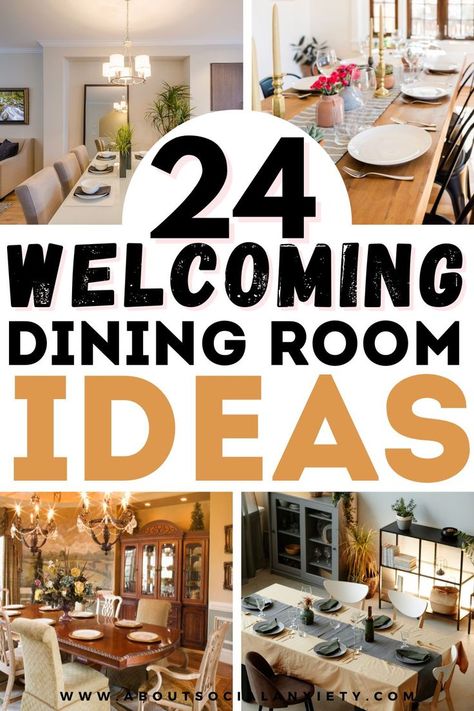 Are you looking for welcoming dining room ideas? This post shares 24 ideas that your guests will love in the dining room. Ideas for hosting in the dining room include things like good lighting, nice wall art, and comfortable seating. Also sharing the best dining room design ideas, dining room decor ideas, and dining room inspiration. Decorating Small Dining Rooms, Changing Dining Room To Sitting Room, Cosy Dining Room Ideas, Dining Room Decor Inspiration, Lounge Dining Room Ideas, Sitting Area In Dining Room, Dining Room Alternative Use, Dining Room Alternative Use Ideas, Dining Room To Sitting Room