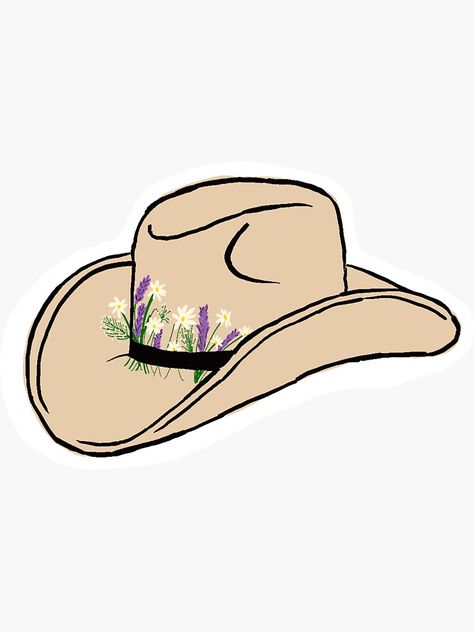 Cowgirl Hat Clipart, Cowboy Hat With Flowers, Evermore Stickers, Cowboy Hat Aesthetic, Cowboy Hat Sticker, Cowboy Hat Drawing, Preppy Wallpapers, Hat Aesthetic, Cowgirl Art