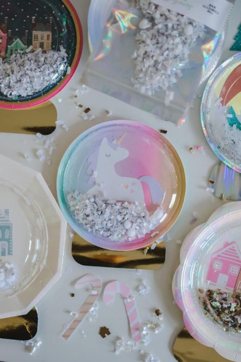 DIY Paper Plate Confetti Snowglobe Shakers Paper Plate Snowglobe, Clear Plastic Plates, Confetti Bars, Diy Snow Globe, Custom Confetti, Homeschool Crafts, Paper Plate Crafts, Festival Diy, Crafts For Girls