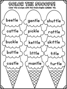 Final Stable Syllable -tle - Word Work! No Prep! Final Stable Syllable, Silent Consonants, Suffix Ed, Phonic Activities, Wilson Reading, Ing Words, Consonant Digraphs, Letter Boxes, Summer Writing