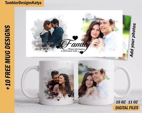 Valentine photo template mug for 15 oz and 11 oz Family mug wrap with 2 frames Sublimation mug Heart coffee mug template with pictures #giftsformom #mom #mothersday #mothersdaygift #giftideas. https://giftyou4design.etsy.com/?mug Mug Sublimation Templates Free, Sublimation Mugs Template, Mug Printing Design Template, Mug Template Free Printable, Sublimation Mugs Ideas, Mug Printing Design, Photo Mug Design, Coffee Mug Template, Mug Design Template