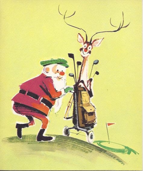 C227 Vintage unused Christmas Greeting Card Golfer by jarysstuff, $3.00 Golf Card Game, Golf Christmas, Retro Christmas Cards, Reindeer Card, Christmas Golf, Vintage Reindeer, Santa Art, Santa Cards, Playing Golf