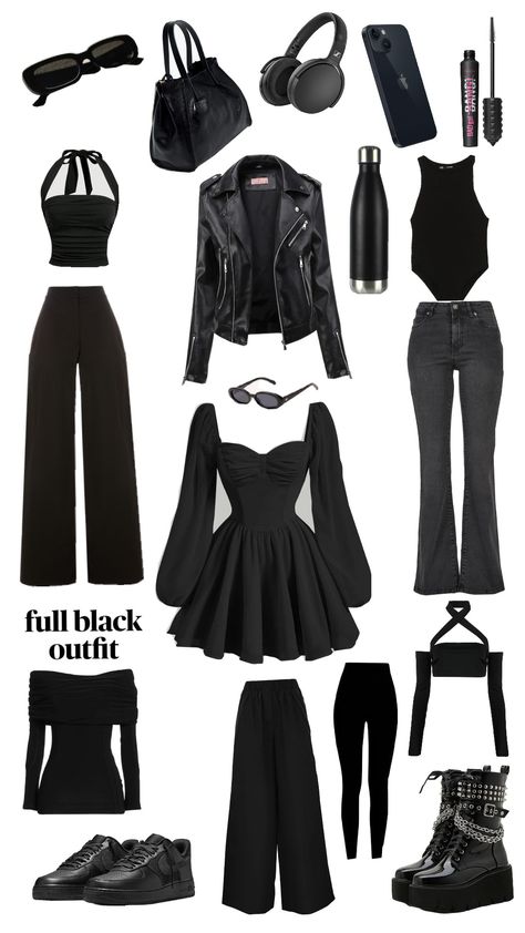 #blackoutfit #blackfit #black #fall #blackaesthetic #outfit #outfitinspo Dark Outfits, Black Fits, Black Aesthetic, School Outfits, Black Outfit, Old Money, Mood Board, Outfit Inspo, Hair Styles