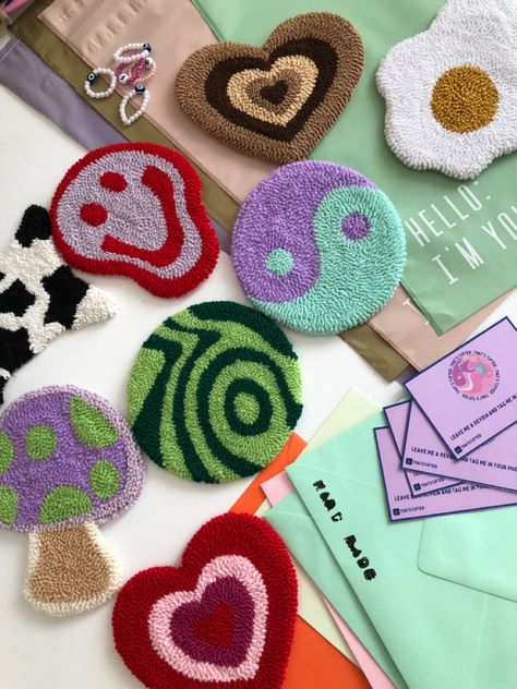 Crochet Doll Tutorial, Punch Needle Patterns, Bullet Journal Mood, Cute Car Accessories, Punch Needle Embroidery, Hanging Mobile, Needle Punch, Diy Rug, Doll Tutorial