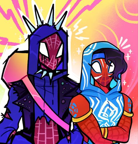 #goldenpunk #spiderman #spiderverse #spiderpunk #pavitir Hobie And Pavitr, Spiderverse Spiderpunk, Pavitr Prabhakar, Spiderman Spiderverse, Spider Drawing, Hobie Brown, Spiderman Spider, Art Friend, Man Wallpaper