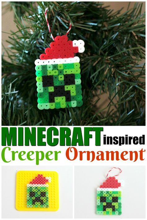 Minecraft Inspired Creeper Ornament | SKrafty Perler Bead Jewelry, Perler Bead Ornaments Pattern, Minecraft Christmas Tree, Perler Bead Creations, Christmas Learning Activities, Minecraft Beads, Dollar Diy, Christmas Learning, Christmas Perler Beads