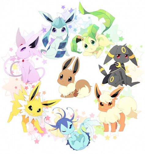 Eeveelutions <3! Evoluzioni Eevee, Eevee Wallpaper, Psy Chihuahua, Eevee Cute, Kartu Pokemon, Pokemon Eevee Evolutions, Pokemon Tattoo, Pokemon Eeveelutions, Images Kawaii