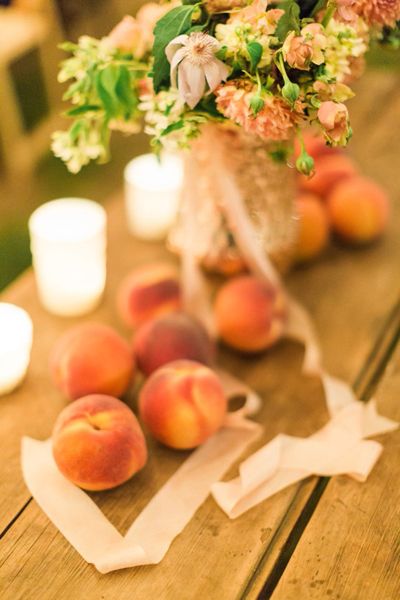 Peach Centerpieces, Peach Wedding Decorations, Peach Bridal Showers, Peach Wedding Dress, Rehearsal Dinner Planning, Dinner Planning, Wedding Ceremony Seating, Peach Bouquet, Vowel Renewal