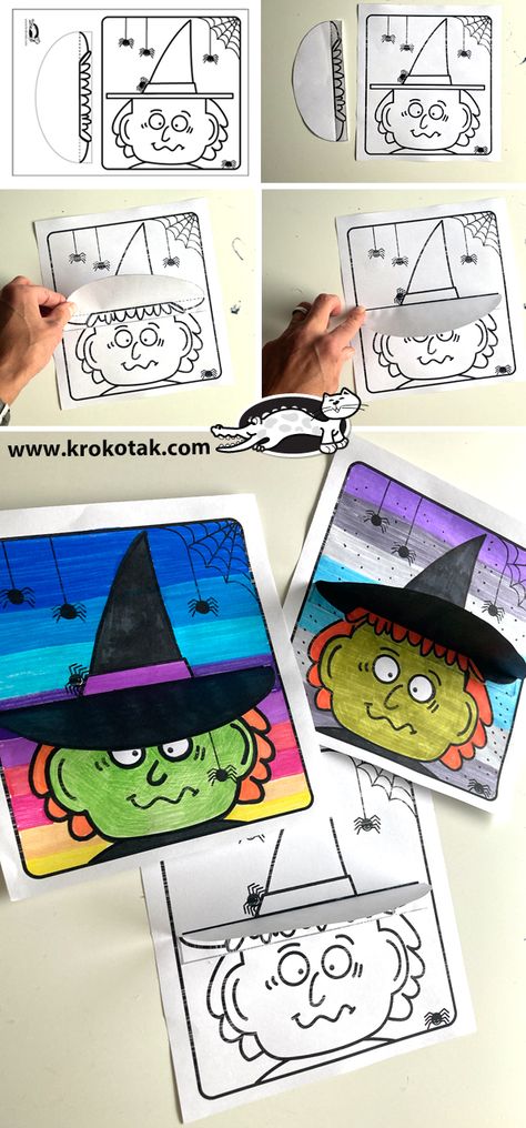 krokotak | 3D WITCH COLOURING PAGE Halloween Activity Sheets, 1st Grade Crafts, Witch Coloring Pages, Halloween Worksheets, Fall Art Projects, Halloween Arts And Crafts, Kids Worksheets Printables, Colouring Page, Art Halloween