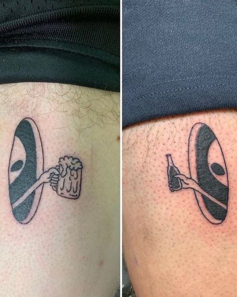 Beer Matching Tattoos, Tattoos For Big Guys, Friend Tattoos Matching Men, Best Guy Friend Tattoos, Guy Best Friend Tattoos Matching, Tattoo For Best Friends Men, Matching 4 Tattoos, 4 Best Friends Tattoos, Best Mate Tattoos