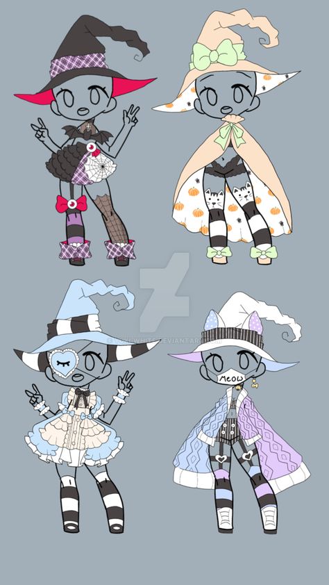 Gacha Oc Adoptables, Witch Outfit Design Drawing, Witch Gacha Outfit, Witch Clothing Drawing, Witch Outfit Reference, Cute Witch Outfits Drawing, Witch Outfit Drawing Reference, Witch Outfit Ideas Drawing, Witch Outfits Drawing