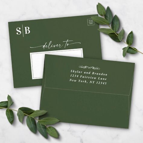 Simple Monstera Green A7 5x7 Wedding Invitation Envelope Wedding Envelopes Design, Forest Hunter, Dark Green Wedding, Wedding Invitation Envelope, Hunter Wedding, Pool Party Birthday Invitations, Envelope Addressing, Green Wedding Colors, Green Envelope