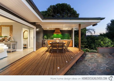 15 Must-See Deck Lighting Ideas | Home Design Lover Wooden Deck Designs, Beach Style House, Alfresco Decking, Outdoor Deck Lighting, Beachfront Decor, Modern Deck, Teak Outdoor Furniture, House Deck, Diy Deck