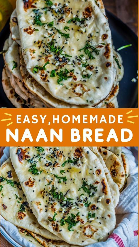 Whip up fluffy homemade naan in minutes with our easy naan bread recipe. This stovetop method delivers soft, delicious naan perfect for any meal. Whether you're a novice baker or a seasoned chef, our guide will help you create the perfect naan with just a few ingredients. Enjoy this classic Indian flatbread with your favorite dishes or as a yummy snack. Sour Cream Naan Bread, Indian Naan Recipe, Homemade Method Recipes, Authentic Naan Bread Recipe, Nann Bread Recipes, Homemade Naan Bread Easy, Quick Naan Bread Recipe, Home Made Naan, Naan Bread Recipe Easy