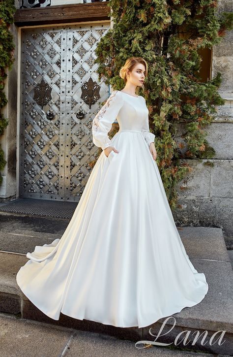 Modest Wedding Dress Satin Wedding Dress Boho Wedding Dress - Etsy New Zealand Lace Back Wedding Dress, Wedding Dress Satin, Dress Boho Wedding, Satin Bridal Gowns, Wedding Dress Boho, Modest Wedding Gowns, Modest Wedding Dress, Long Sleeve Wedding Dress Lace, Dream Wedding Ideas Dresses