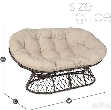 Large Loveseat, Double Papasan Chair, Papasan Chair Cushion, Outdoor Loungers, Reading Spot, Papasan Chair, Beige Cushions, Tufted Cushion, Brown Frame