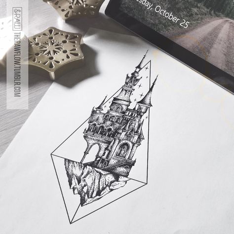 Cathedral Tattoo, Sternum Tattoo Design, Castle Tattoo, Stick N Poke Tattoo, Sternum Tattoo, Architecture Tattoo, Mountain Tattoo, Desenho Tattoo, Dot Work Tattoo