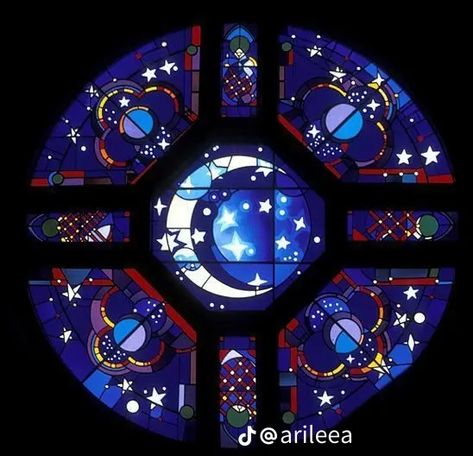 The Moon And Stars, Art Stained, Stained Glass Window, Moon And Stars, Stained Glass Mosaic, Stained Glass Patterns, Leaded Glass, Art Blue, Stained Glass Art