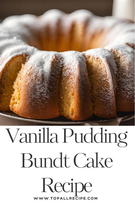 This Vanilla Pudding Bundt Cake is a moist, flavorful dessert that combines rich vanilla pudding with a tender cake base. Easy to make, it's perfect for any occasion. Topped with a simple glaze or powdered sugar, this cake is sure to impress family and friends! Cake With Vanilla Pudding Mix In It, Vanilla Bundt Cake With Pudding, What To Make With Vanilla Pudding, Cakes With Pudding Mix In It, Vanilla Cake Mix Desserts, Cake With Pudding Mix In It, Desserts With Vanilla Pudding, Recipes With Vanilla Pudding, Bundt Cake With Pudding