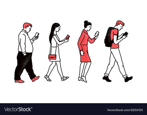 Looking At Phone, People Walking, Phone Screen, Side View, The Hamptons, Png Images, Print On Demand, Mobile Phone, Vector Free