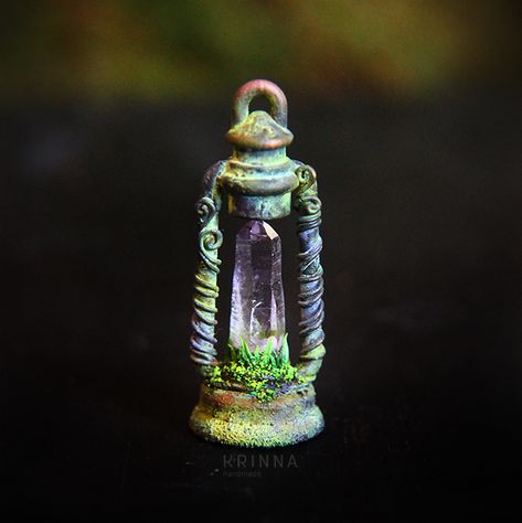 🌿Rustic electroformed lantern with Vera Cruz amethyst crystal🌿 #green #forest #wooden #nature #moss #amethyst #lantern #krinna… Forest Elves, House Forest, Polymer Clay Kunst, Trendy House, Forest Elf, Vera Cruz, Crystal Green, Green Forest, Sculpting Clay