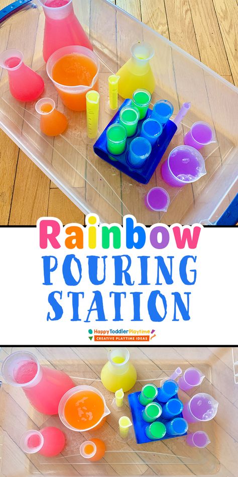 Pouring Station, Rainbow Lessons, Sensory Activities For Preschoolers, Toddler Sensory Bins, Rainbow Activities, Sensory Activities Toddlers, Preschool Colors, Toddler Sensory, Sensory Boxes