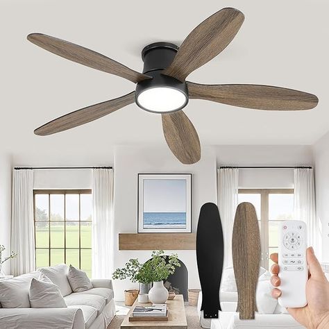 Amazon.com: ZMISHIBO 52 Inch Ceiling Fans with Lights, Flush Mount Low Profile Ceiling Fan with Remote, Reversible, 3CCT, Noiseless, LED Ceiling Fan Lighting Fixture for Bedroom, Kitchen, Indoor-Black : Tools & Home Improvement Trending Ceiling Fans, Bedroom Ceiling Fans With Light, Ceiling Fan For Living Room, Walnut Ceiling, Ceiling Fan Lighting, Ceiling Fans With Light, Coastal Ceiling Fan, Fan Lighting, Low Profile Ceiling Fan