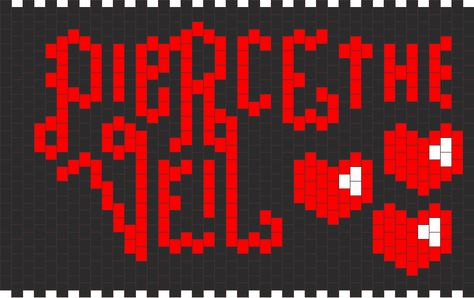 Pierce The Veil bead pattern Pierce The Veil Perler Beads, Pierce The Veil Alpha Pattern, Band Kandi, Kandi Cuff Patterns, Kandi Cuffs, Diy Kandi Bracelets, Pony Bead Bracelets, Diy Kandi, Kandi Ideas