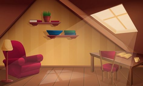 Cozy wooden attic room cartoon, illustra... | Premium Vector #Freepik #vector #books #wood #house #light Wooden Attic, Room Cartoon, House Light, Attic Room, Attic Rooms, Wood House, Star Art, Cartoon Illustration, Premium Vector