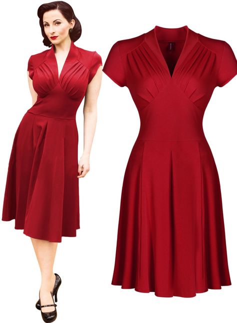 I <3 this! | Women's Vintage Style Retro 1940s Shirtwaist Flared Evening Tea Dress Swing Skaters Ball Gown Vintage Dresses Online, Sun Dresses, 40s Fashion, Retro Mode, 1940s Dresses, Vintage Clothing Online, Vintage Style Dresses, 1940s Fashion, Evening Tea