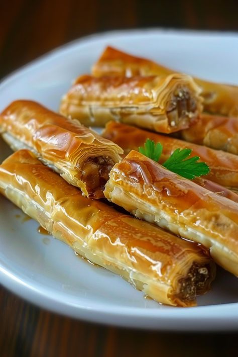 Baklava Rolls, Easy Baklava, Gluten Free Travel, Lemon Syrup, Phyllo Dough, Food Stands, Dairy Free Dessert, Pastry Dough, Recipe Roundup