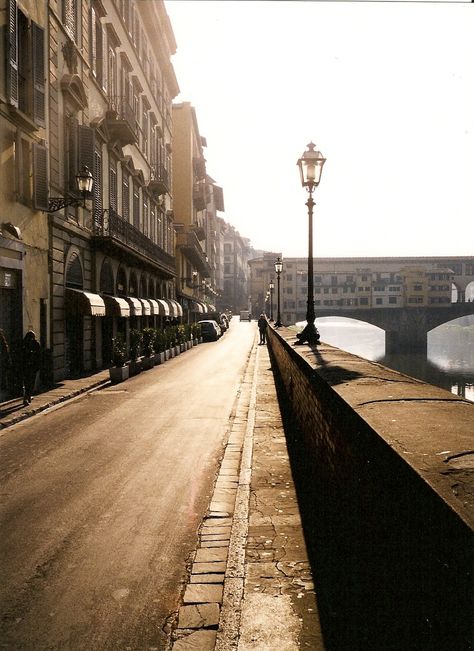 Florence Italy.  Rode my bike along these streets and bridges every morning before the heat would hit, summer of 2005! RF Florence Street Photography, Florence Streets, Best Places In Italy, Florence Travel, Italy Street, Italy Florence, Arno River, Europe Italy, Firenze Italy