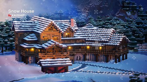 Snow Biome Base Minecraft, Minecraft Winter Mansion, House Idea Minecraft, Snow Biome House Minecraft, Minecraft Snow Cabin, Minecraft Snow Village, Minecraft Snow House, Minecraft Snow Builds, Minecraft Bases