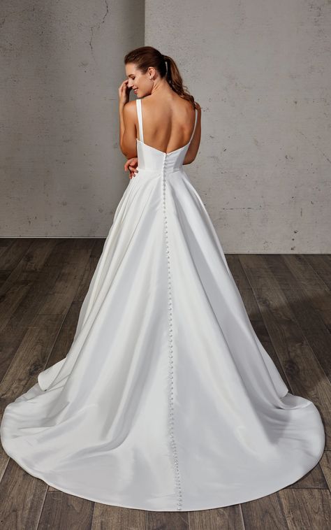 Riley | EK1620 – Eddy K Wedding Dress Designer Eddy K Wedding Dress, Simple Satin Wedding Dress, Eddy K, Satin Bridal Gowns, Bride Party, Wedding Dress Store, Wedding Dress With Pockets, V Neck Wedding Dress, Stunning Wedding Dresses