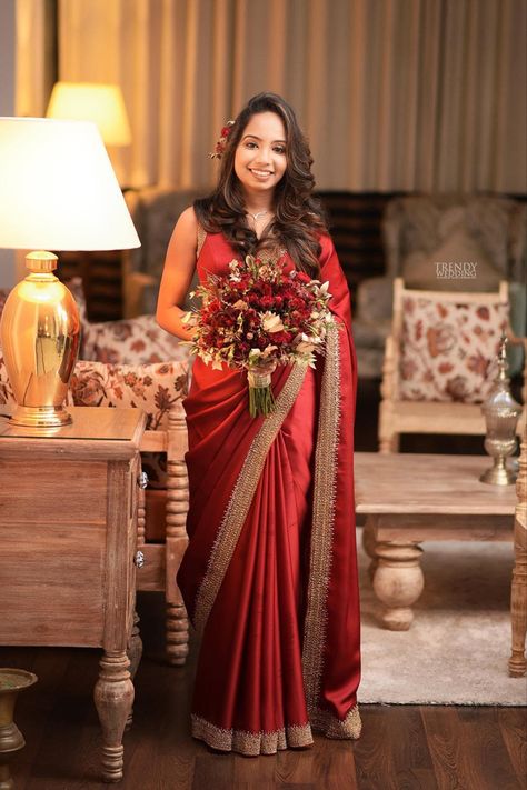 Homecoming Saree, Western Saree, Best Indian Wedding Dresses, Red Sari, Saree Jackets, Homecoming Outfit, White Saree, Indian Bridal Outfits, Red Saree