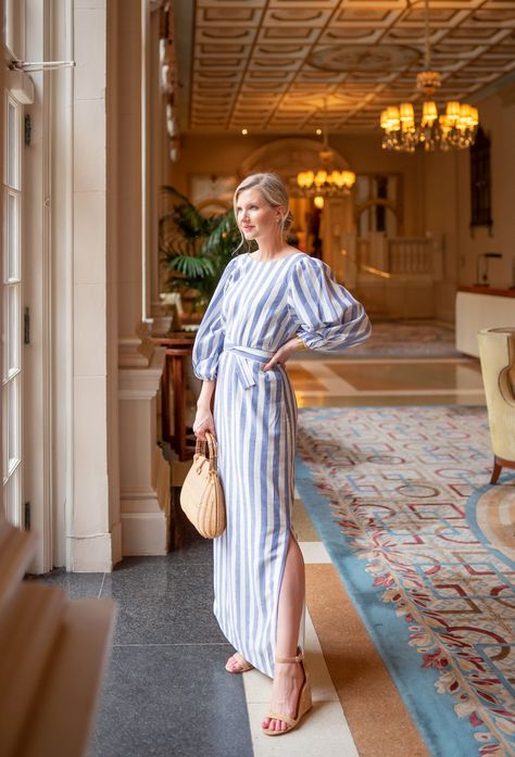 White And Blue Striped Dress, Blue And White Stripes Outfit, Blue And White Striped Dress Outfit, White Striped Dress Outfit, Striped Dress Outfit, Turner Dress, Henley Regatta, Blue And White Striped Dress, Long Striped Dress