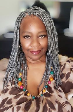 Front Cornrows, 90s Black Women, Short Box Braids Bob, Grey Box Braids, Jumbo Box Braids Styles, Grey Hair Braids, Black Women Cornrows, Style Box Braids, Purple Box Braids