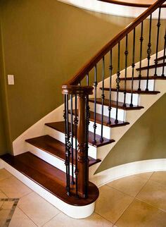 Spanish stairs with bullnose landing Wrought Iron Stair Spindles, Stair Cases, Wrought Iron Stair Railing, Wrought Iron Staircase, Painted Staircases, Staircase Railing Design, Hardwood Stairs, Iron Stair Railing, Iron Staircase