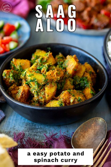 Saag Aloo is one of those dishes that always hits the spot! The combination of tender potatoes and spinach cooked in warm, fragrant spices is comforting, hearty, healthy, and seriously delicious. Saag Aloo is made with everyday ingredients and just a handful of spices! This dish combines soft, golden potatoes with vibrant spinach, all cooked together in a blend of spices that'll make your kitchen smell incredible. Pair it with your favorite naan or roti! Spinach Cooked, Potatoes And Spinach, Saag Aloo, Golden Potatoes, Pork Curry, Chicken Karahi, Vegetarian Main Course, Spinach Curry, Home Meals