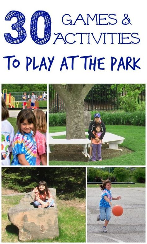 Great ideas for things to do on your next visit to the park!  Outdoor games for kids & families Outdoor Activities For Children, Park Activities For Toddlers, Games To Play At The Park, Things To Do At The Park, Toddler Outdoor Games, Park Games For Kids, Park Activities For Kids, Field Day Games, Park Activities