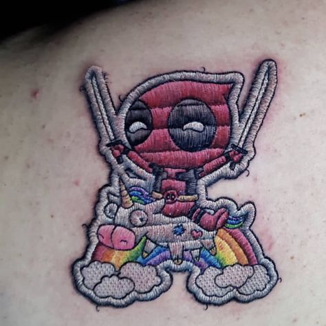 Damn this tattoo looks like its embroidered Factory Tattoo, Amazing Tattoo Ideas, Deadpool Tattoo, Hyper Realistic Tattoo, Stitch Tattoo, Embroidery Tattoo, Pirate Tattoo, Clever Tattoos, Pokemon Tattoo