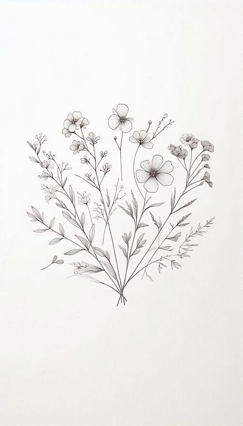 Drawing Wildflowers, Wildflower Sketch, Drawing Features, Single Line Tattoo, Ink Sketch, Little Flowers, Ink Drawing, Intricate Details, Line Art