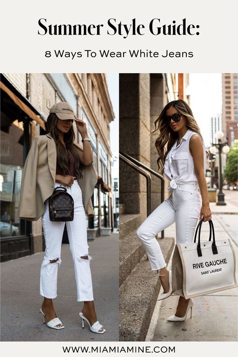 Fashion blogger mia mia mine sharing fresh ways to style white jeans for spring and summer. visit my blog for more white jeans and blazers outfits, all white summer outfits, and vacation outfits with white jeans. #outfitinspo #styletips #outfits White Denim Outfit Summer, White Jeans Outfit Summer Street Style, White Jeans Party Outfit, White Jeans Outfit Spring 2023, White Jeans Outfit Dressy, White Jeans Outfit Summer Classy, Summer White Dress Outfit, Denim Capri Outfit, All White Summer Outfits