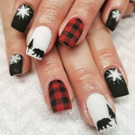 Red Buffalo Plaid Nails, Red Black Plaid Nails, Buffalo Plaid Nails Christmas, Buffalo Nails, Red Plaid Christmas Nails, Buffalo Check Nails, Fishing Nails, Buffalo Plaid Nails, Carey Nails