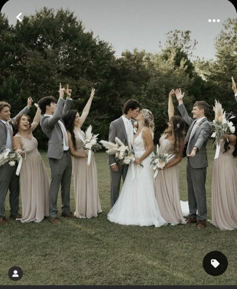 Champagne Bridesmaid Dresses Gray Suits, Bridal Party Grey Suits, Suit With Champagne Dress, Neutral Color Wedding Party, Suits To Go With Champagne Dress, Suits That Go With Champagne Dresses, Grey And Champagne Wedding Colors, Taupe And Sage Wedding, Light Grey And Champagne Wedding