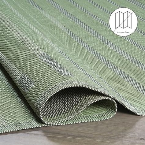 Fab Habitat Striped Outdoor Rug - Waterproof, Fade Resistant, Crease-Free - Premium Recycled Plastic - Large Patio, Deck, Sunroom, Camping, RV - Kyoto - Green - 6 x 9 ft Outdoor Rugs Patio Waterproof, Rug Waterproof, Striped Outdoor Rug, Deck Sunroom, Large Patio, Waterproof Rug, Camping Rv, Outdoor Rugs Patio, Rug Ideas