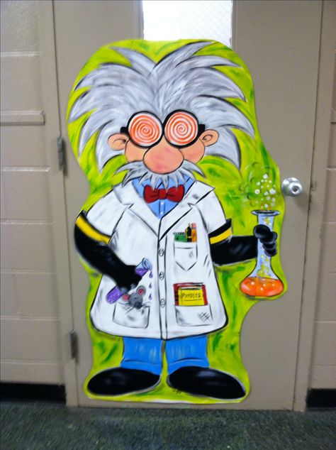 Mad scientist  - school/science lab door. Have to have this guy for our Children's Room! Science Room Decor, Science Lab Decorations, Science Party Decorations, Science Bulletin Boards, Mad Scientist Party, Science Room, Science Decor, Science Birthday, Science Party