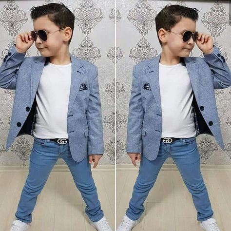 Light Blue Shirt Outfit, Boys Jeans Shirt, Jean Shirt Outfits, Party Wear Blazers, Well Dressed Kids, Kids Wedding Outfits, Eid Fashion, Boys Chinos, Boys Birthday Outfits