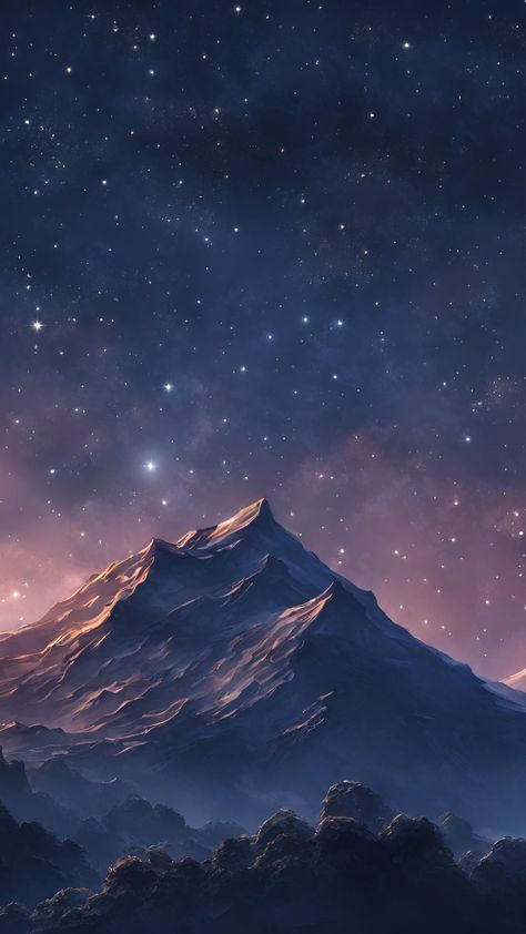 Fantasy Mountains, Night Sky Drawing, Galaxy Art Painting, Sky Landscape Painting, Galaxy Drawings, Night Sky Art, Mountain Mural, Dark Stars, Beautiful Night Sky