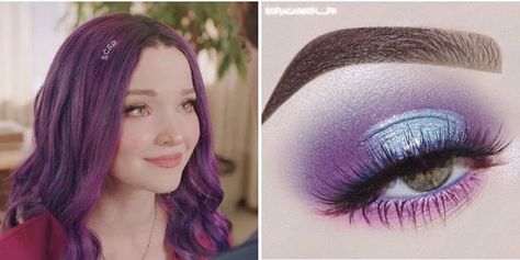 Descendants Face Paint, Mal From Descendants Makeup, Mal Makeup Descendants, Mal Descendants Makeup, Descendants Makeup, Mal Costume, Disney Eye Makeup, Descendants Clothes, Theater Makeup